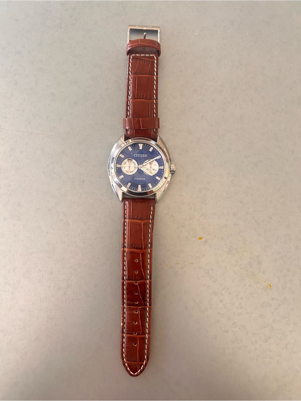 Citizen Men's Watch Blue Dial Brown Leather Strap